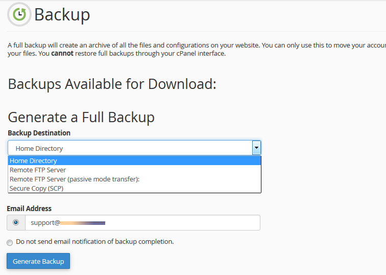 Cum se creaza un backup din cPanel