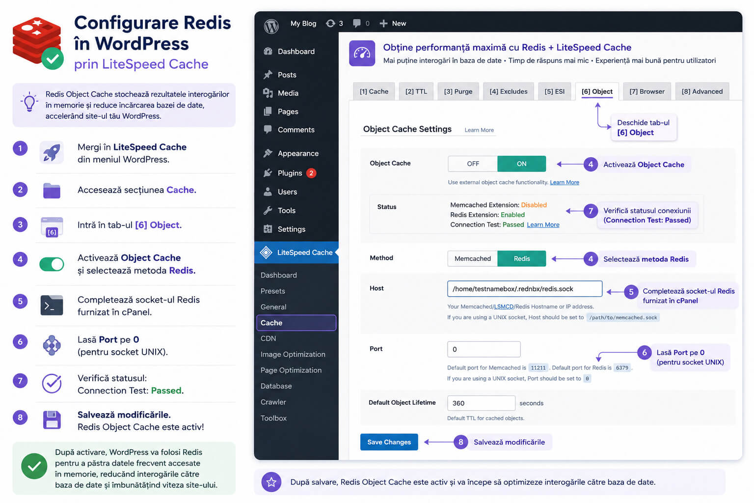 Configurare Redis Object Cache in WordPress folosind LiteSpeed Cache