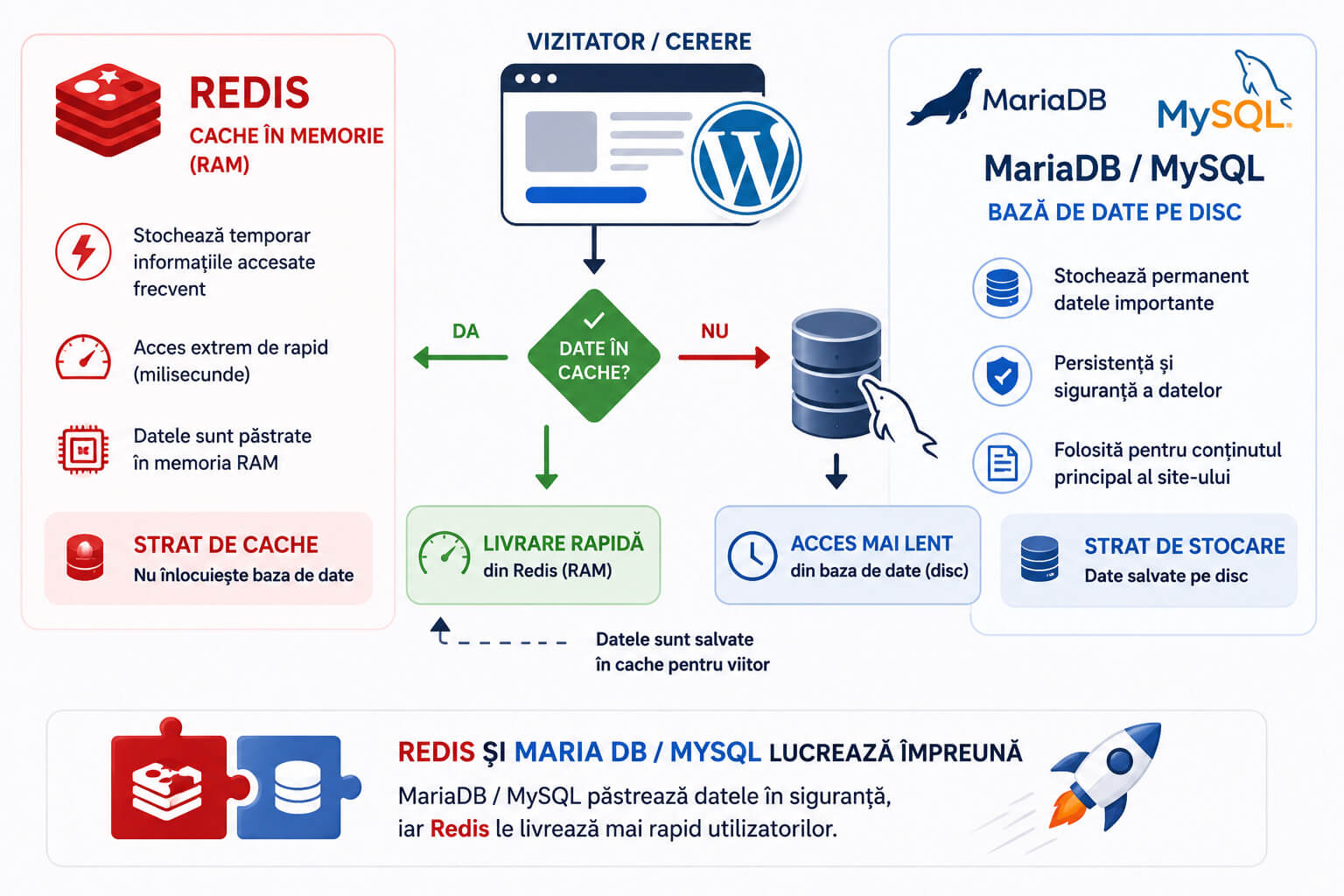 Redis vs MariaDB si MySQL pentru WordPress si Object Cache