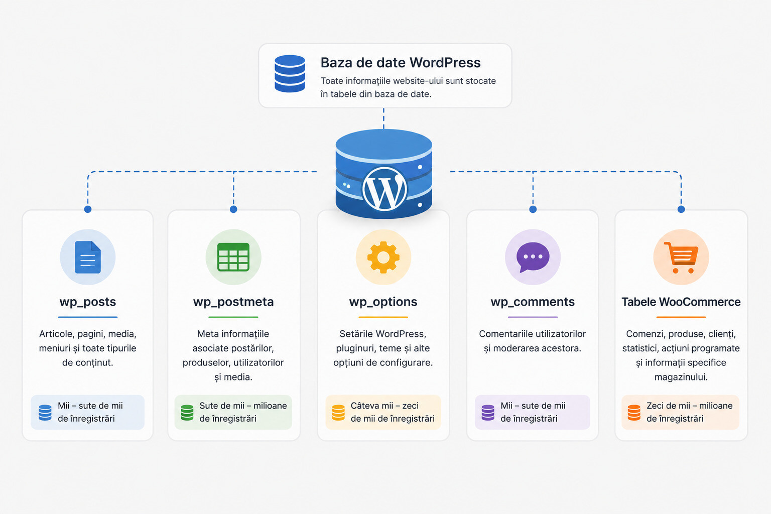 Principalele tabele din baza de date WordPress