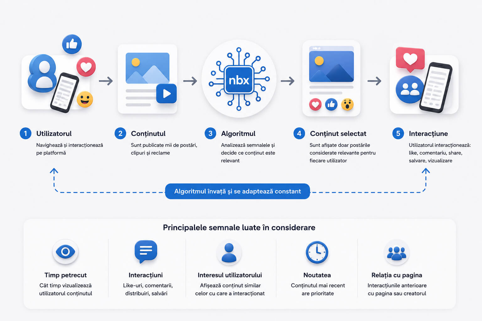 Schema simplificata care explica modul de functionare al algoritmilor Social Media