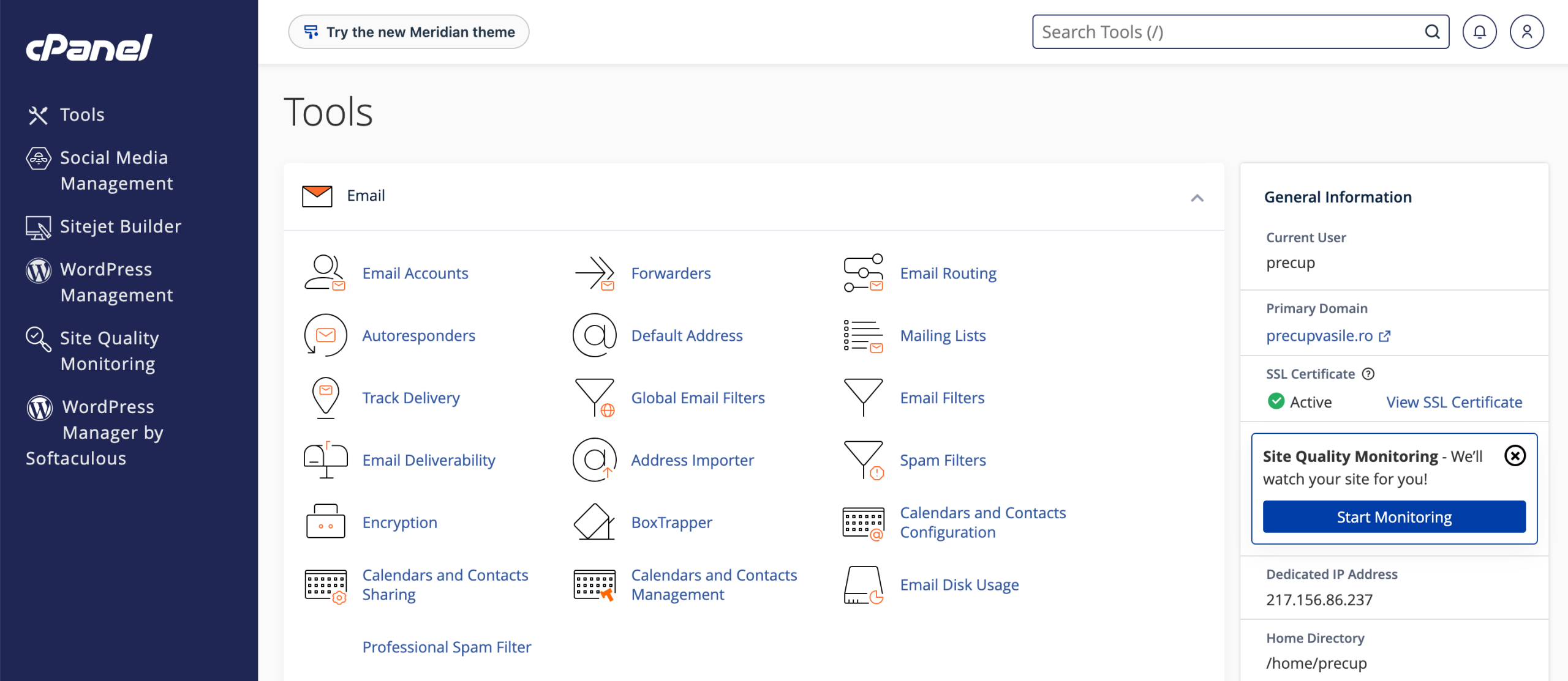 Cum activezi Meridian în cPanel?
