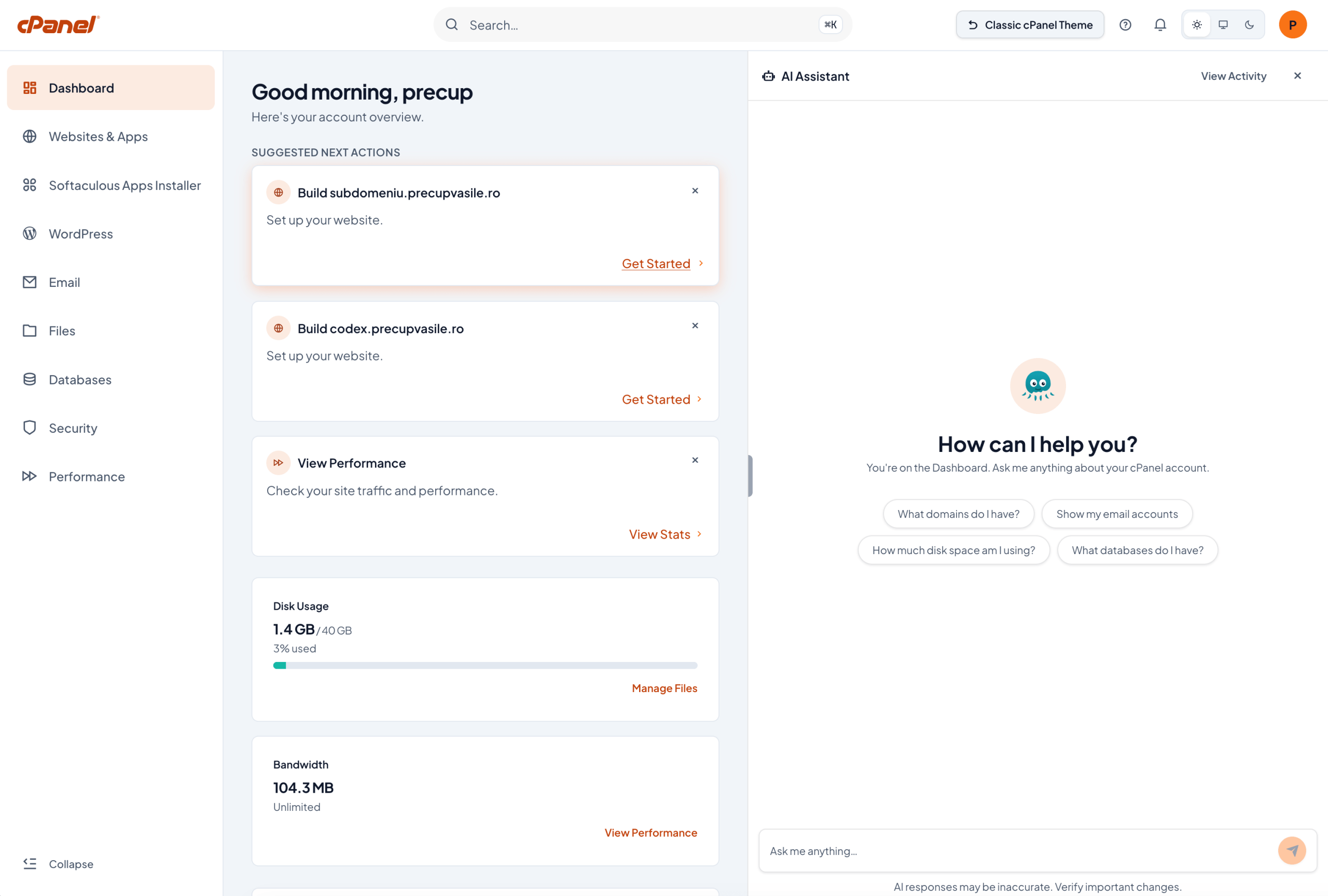 AI Assistant: asistentul inteligent integrat în cPanel