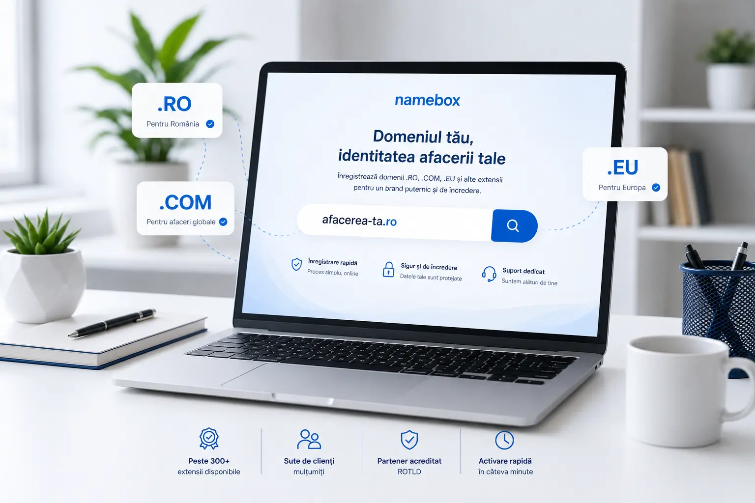 Inregistrare domenii web .RO, .COM si .EU pentru afaceri