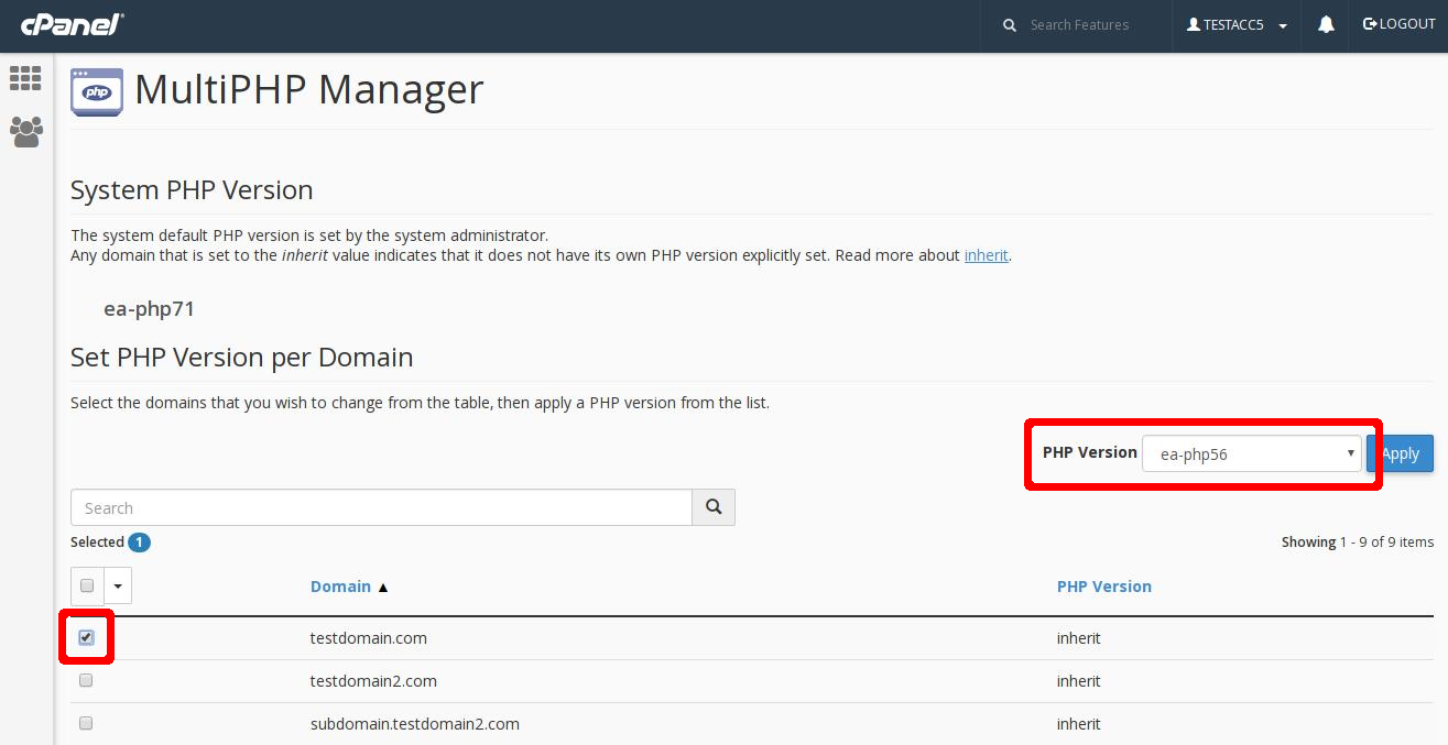 cPanel MultiPHP Manager 02