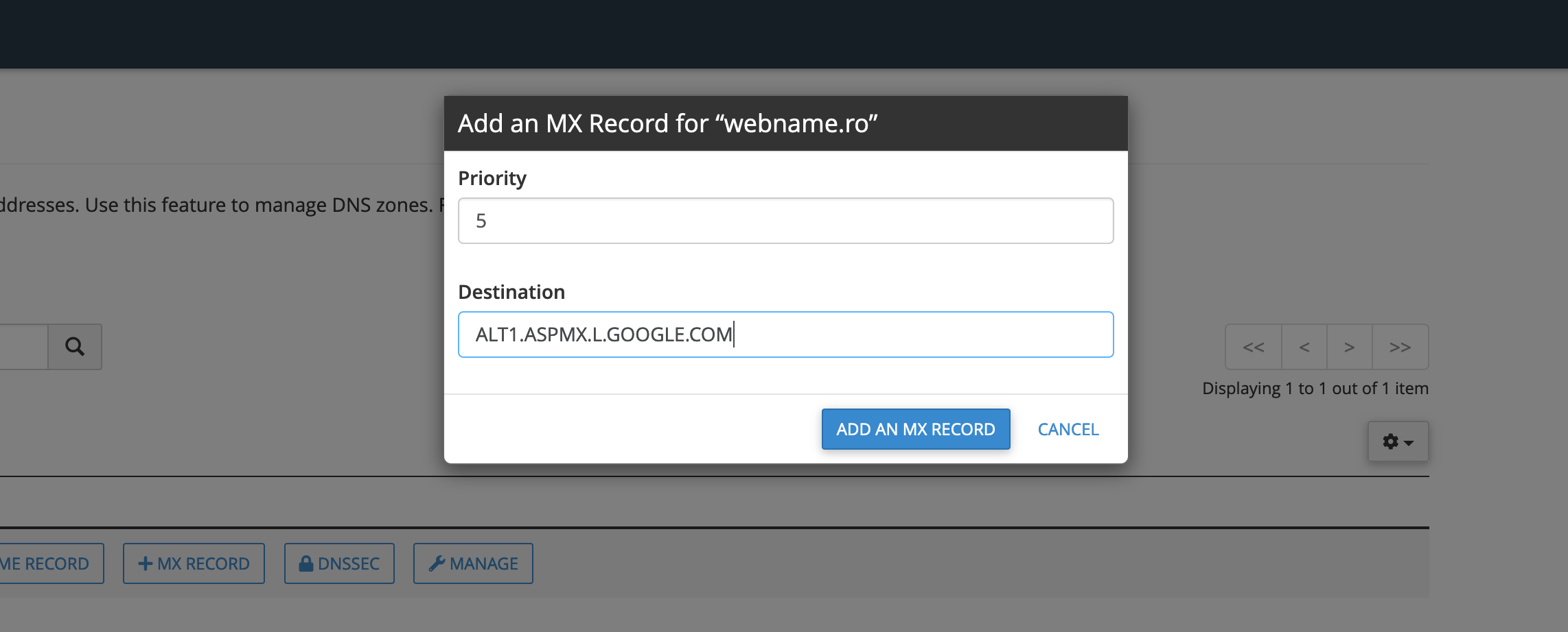 Google Workspace MX record