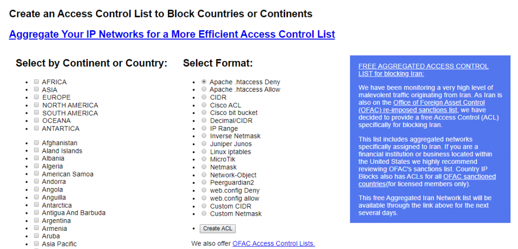 create acl using country ip blocks