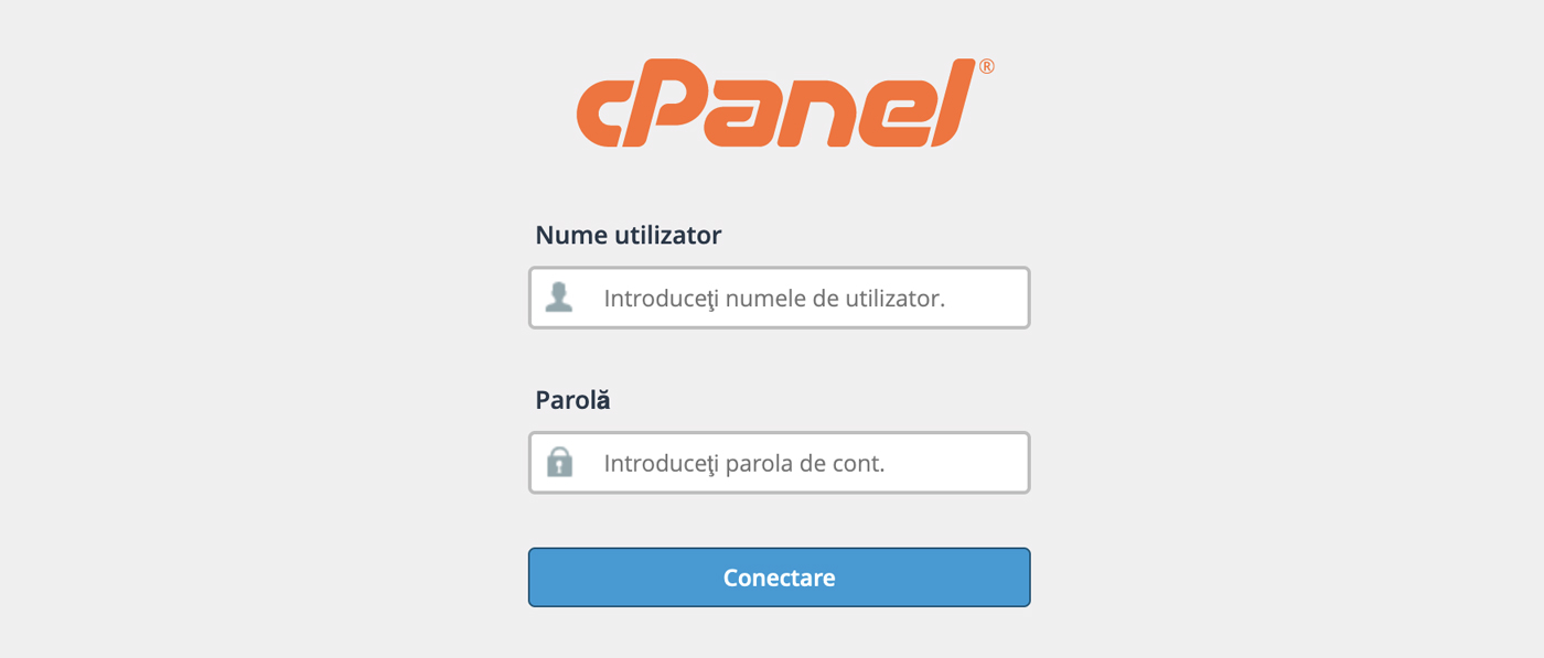 Conectarea în cPanel