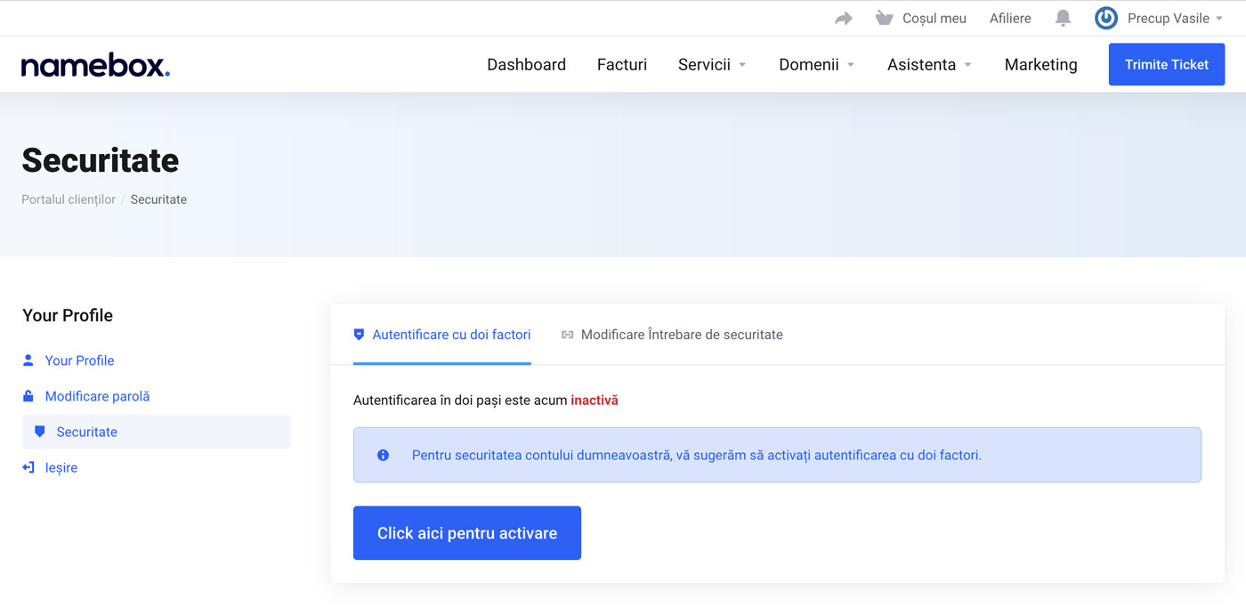 Securizare Cont NameBox 2FA