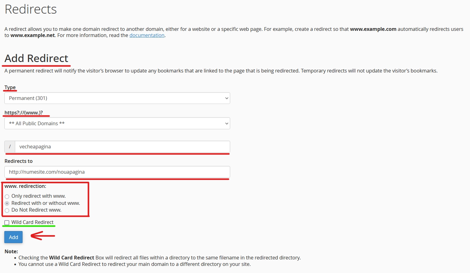 cPanel redirect