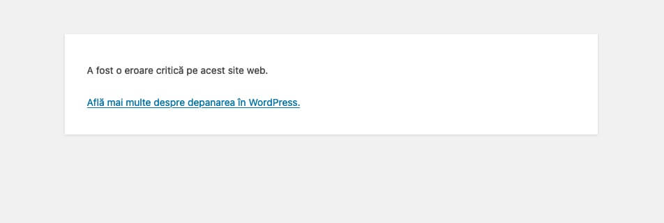 eroare critica pe site WordPress