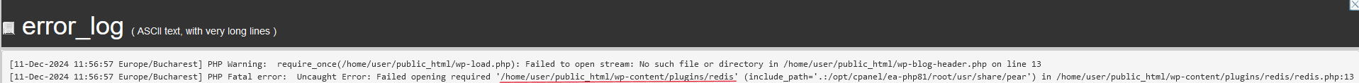 identificare eroare în error_log pentru rezolvare eroare critică WordPress