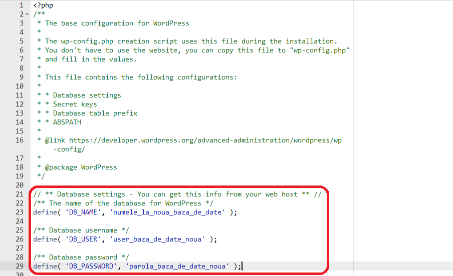 Modificare in wp-config