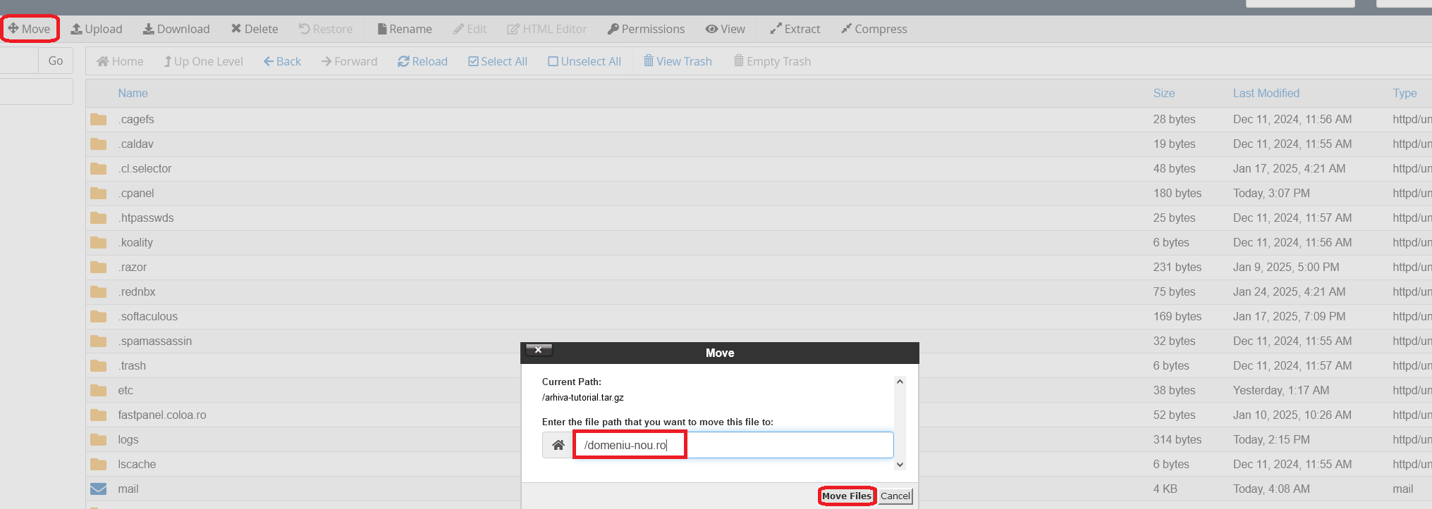 clonă WordPress din cPanel