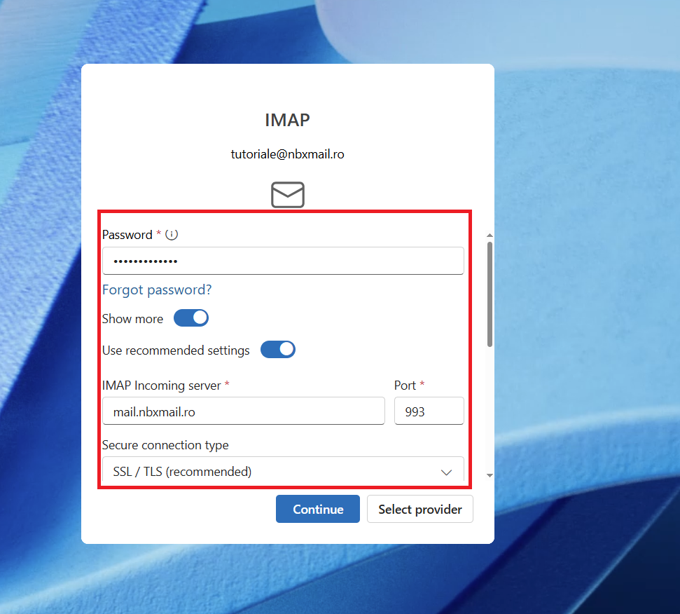 configurare email in Outlook