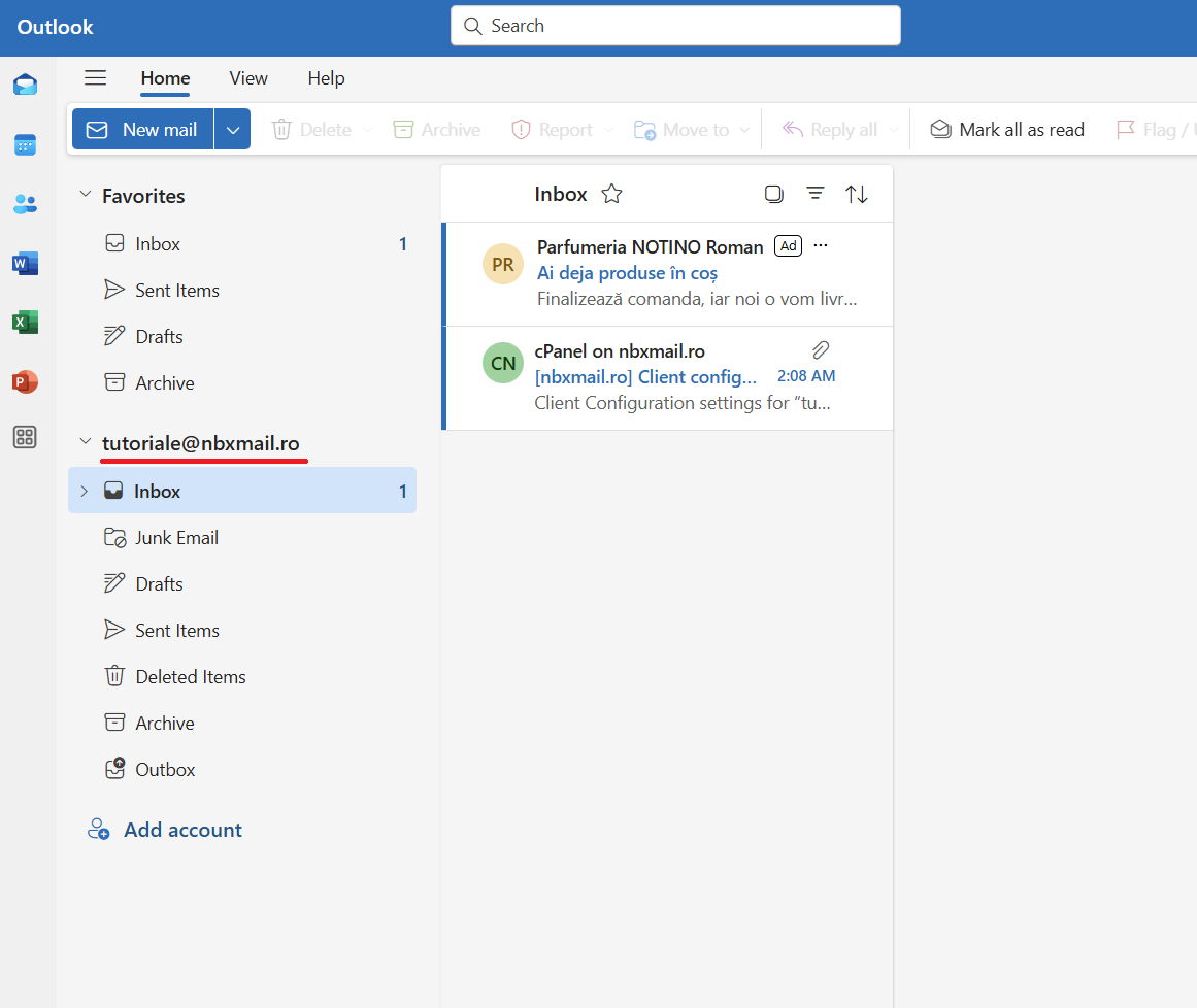 configurare email in Outlook
