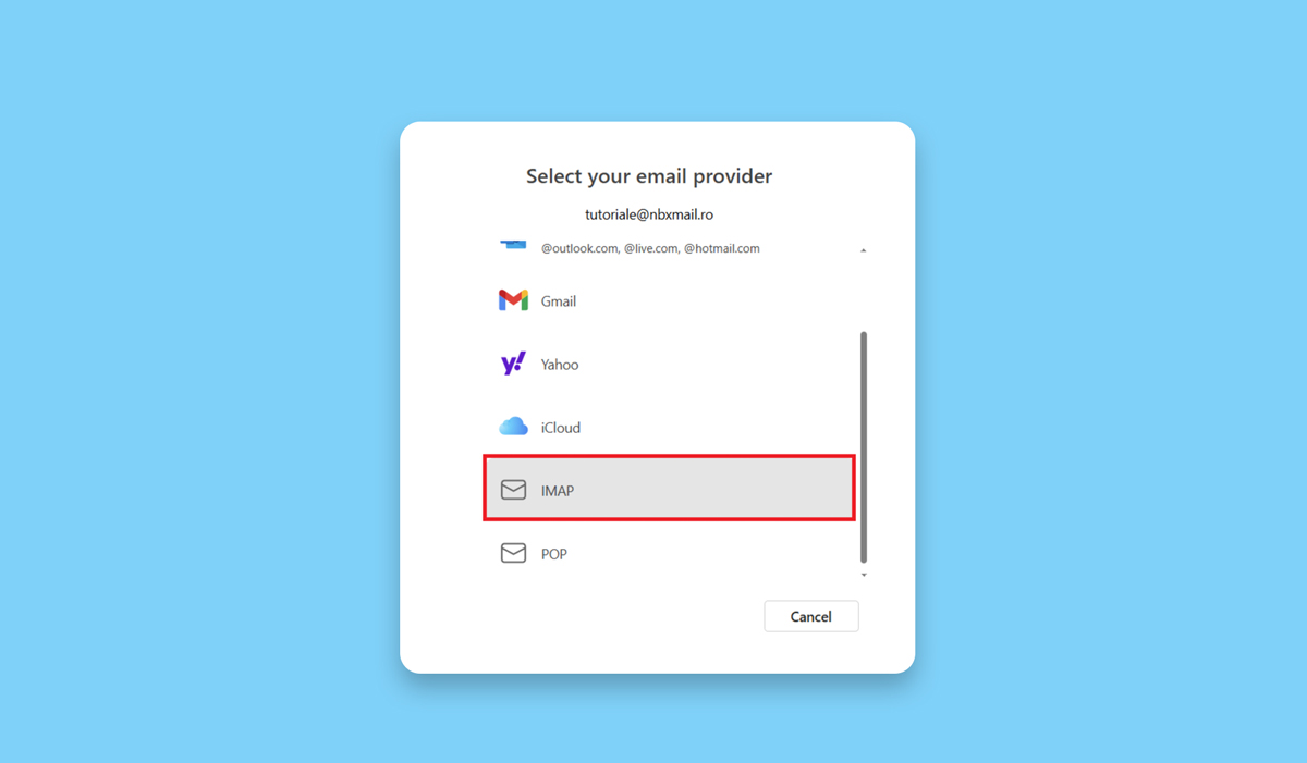 Conectare email in Outlook prin IMAP