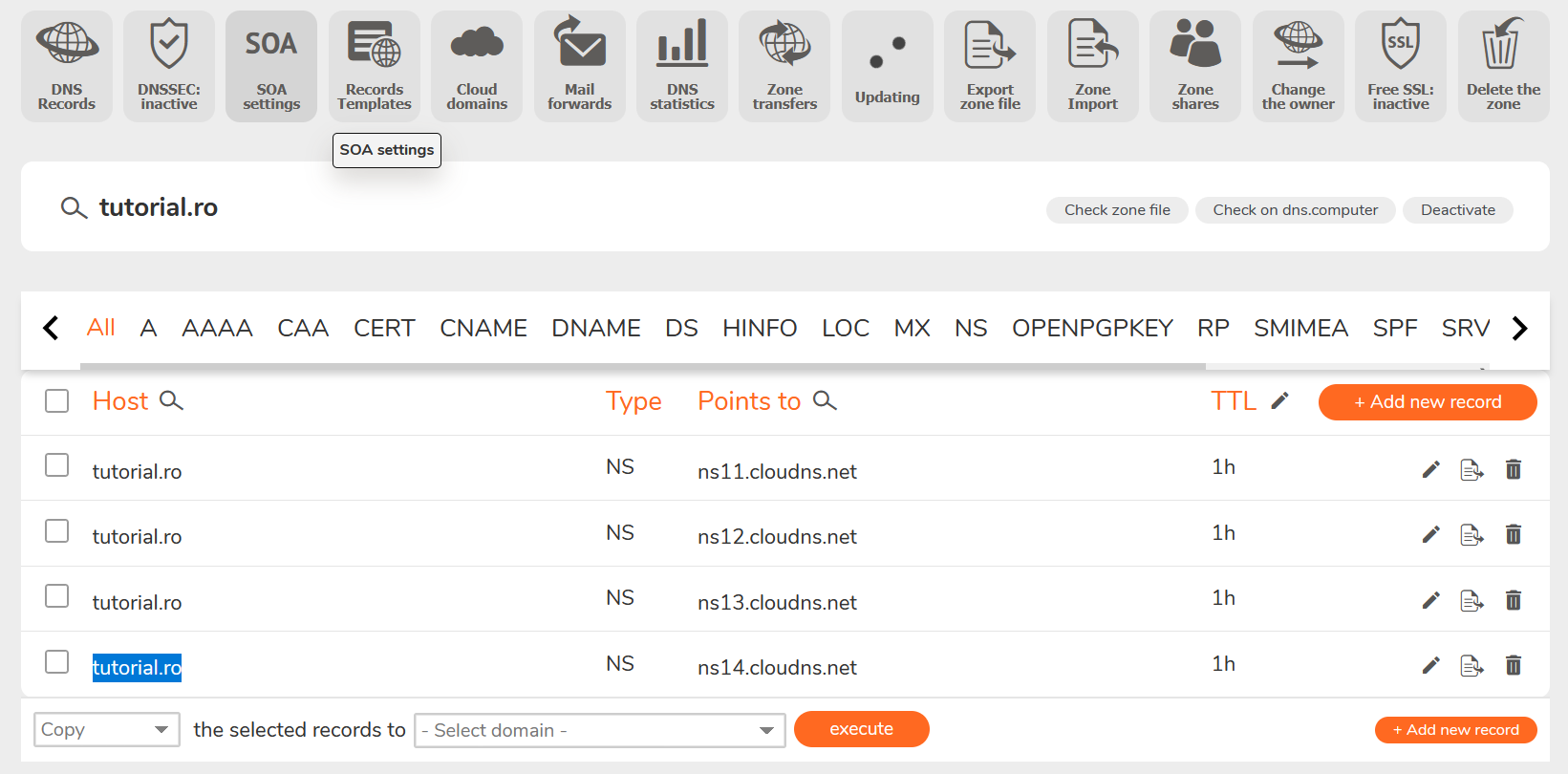 Configurare zona DNS pentru domeniu