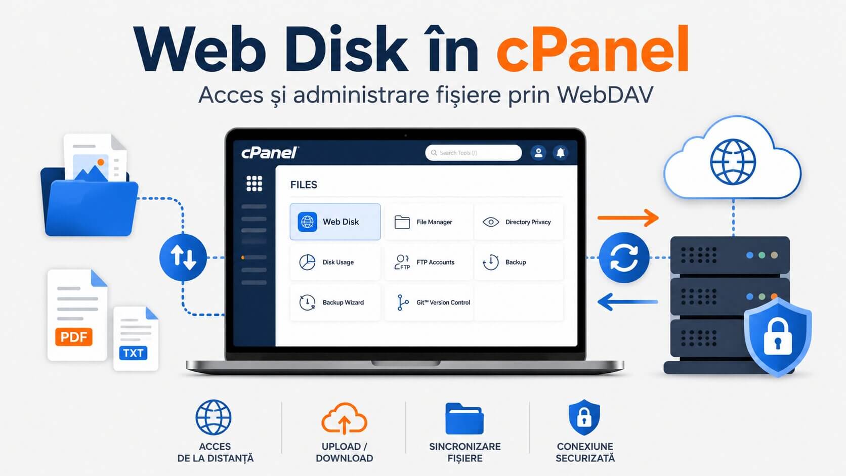 web disk cPanel configurare acces fisiere